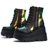 2021 Brand Platform Designer Goth Cool Motorcyle Women Boots Punk Street Zipper Elastic Band Black Ladies