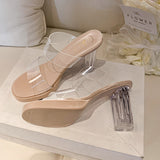 Breakj New Large-Size High-Heeled Shoes Crystal Coarse Heel Breathable Fashion Slippers Wearing Gentle Fairy Cool