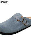 2023 New Beach Cork Slippers Casual Men Buckle Nubuck Leather Closed Toe Women Outside Slide Slip on