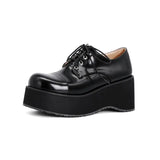 Women Round Toe Lace Up Platform High Heel Chunky Pumps Lolita Goth Fashion Cosplay Oxford Dress Shoes Plus Size