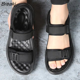 Summer Shoes Men Sandals Soft Cloth Summer Holiday Mens Beach Sandals Flat Non-slip Male Footwear Black