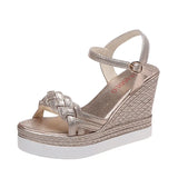 Women's Sandals Wedges Footwear Summer Platform Sandals Women Shoes Buckle Female Slip on Peep Toe Weave Ladies Casual