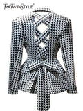 Plaid Colorblock Jackets For Women Notched Collar Long Sleeve Cut Out Women's Coat Spring 2022 Fashion Clothing