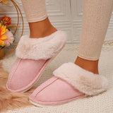 Winter Home Fur Slippers Women 2023 New Couples Flat Heels House Cotton Shoes Woman Faux Suede Keep Warm Plush