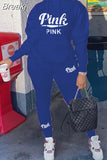 Hoodies Sporty Two Piece Set Women PINK Letter Print Sweatshirt And Skinny Pants Tracksuit Autumn Winter Casual