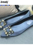 Women Flats Shoes Ballerina Loafers Wedding Crystal Lady Slip On Moccasins Pointed Toe Shallow Single Shoes Plus Size 42 43