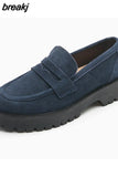 Size 34-42 Women Casual Loafers Real Leather Flats Fashion Platform Shoes Chain Chunky Heel Shoes Ladies Retro