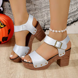 Word With High-Heeled Toe Sandals Female Fish Mouth Belt Buckle Rivet Waterproof Table Beach Cool