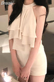 Summer Pure Color Korean Style Fashion Blouse Office Lady New Basic Sexy Sleeveless Tops Woman Beach Casual Slim