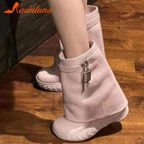 New Brand Trendy 2023 Fashion Mid Calf Boots Thick Heeled Metal Buckle Short Women Boots Leather Female Shark