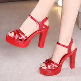 10Cm Waterproof Platform Large-Size Sandals Women Large-Size High Heels Sexy Thin Fish Mouth High-Heeled