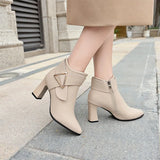 Breakj Autumn And Winter New Thick And Short Boots Women's Sharp-Headed Side Zipper Fashion Belt Buckle High Fashion