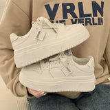Breakj Small White Shoes Women Autumn And Winter New Students Lace Plate Shoes Retro Solid Color Casual Women's Shoes Low