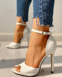 Breakj New Summer Fish Mouth High-Heeled Sandals Women Summer Word Snake Leather Fine Heel Women Sandals Large