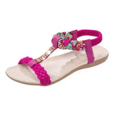 Sandals Summer Flat Heel Bohemian Sandals 2019 New Rhinestone Mixed Color Ladies Elastic Band Open Toes Beach