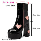 Platform Women Ankle Boots 2023 Antumn Winter Brand Design Heart Office Lady Comfy Women Modern Boots Shoes Bige Size