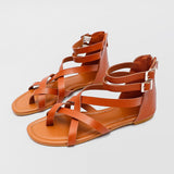 Summer Shoes Woman Sandals Flat Sandalias Pu Leather Cross Narrow Straps Gladiator Clip Toe Beach Sandals Thong Flip