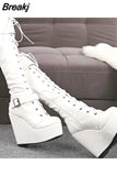 Design Gothic Style INS Hot Fashion Boots Women Shoes Black Wedges High Heels Buckles Platform Boots Female Plus Size