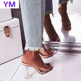 PVC 2021 Summer New Women Shoe Sexy High Heels Open Toe Beach Transparent Heels Ladies Sandals Zapatillas Mujer Casa Size