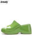 Platform Sandals For Women Wedge Slingback Fashion Metallic Glitter Open Toe Slipper Shoes Summer Casual Slip On