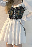 Sleeve 2 Piece Dress Set Women Korean Fashion Vintage Floral Vest + Elegant Y2k Mini Dress 2023 Autumn Casual Kawaii