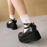 Bowknot Lolita Shoes Platform Heels Women Pumps Japanese School JK Uniform Fashion Girl Rear Bow Tie Thick Sole Mary Jane