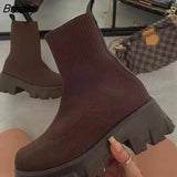 Spring Autumn Sports Boots Women Knitted Sock Boots Boots Breathable Sneakers Non-slip Platform Booties Heels