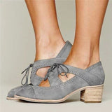 Summer Vintage London Brogue Shoes Women Lace Up Sandal Chunky High Heels Cut-Outs Female Casual Plus Size 35-43 Woman
