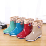 rain women's mid-tube boots, comfortable and stable women's shoes, round-toe rain boots, spring and autumn rain