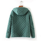 Winter Casual Short Cotton Coats Women Hooded Diamonds Partern Artificial Fleece Inside Outwear Femme Slim