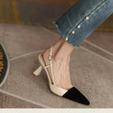 Breakj Summer New Women's Shoes Color Retro Pointed High Heels Word With Coarse Heel Single Shoe Head Behind The Empty