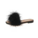 whit fur slippers Summer shoes women Fashion Sweet Open toe flat Slides Slip-On home Slipper comfortable platform flip