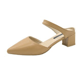 Breakj Spring And Summer Korean Version Of The Bag Head With Cold Slippers Female Pointed Word Thick Heel Half Slippers High