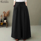 Women's Wide Leg Pants ZANZEA Stylish Culottes Trousers Casual Long Pantalon Palazzo Female Elastic Waist