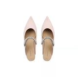 leather crystal ankle band flat shoes woman pointed toe rhinestone ballet flats female loafers comfy