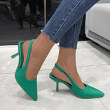 Summer New Women's Sandals Closed Toe Green Single Shoes With Thin Heel Mid-heeled Fashion Hollow Pointed Toe Women