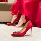 Spring and Autumn New Fashion Bridal Shoes Not Tired Feet Red Female Stiletto Pointed Toe Comfortable High
