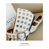 Studded Crystal Women Mary Jane Ballet Shoes Summer Mesh Hollow Sandals Laofers Casual Soft Leather Comfortable