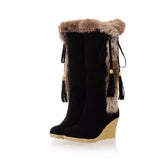 Breakj Autumn And Winter New Frosted Large-Size Slope And Long Boots Fur In One High Barrel Warm Boots Fur Snow Boots