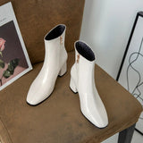 Spring and Autumn New Large Size Fashion Short Boots Women Thick Heel Side Zipper High Heel Patent Leather Women's