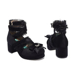 JK Fairy Lolita Shoes Flock Gold Velvet Bow Platform Mary Jane Cross Strap Pumps Gladiator Cosplay Party Red Green