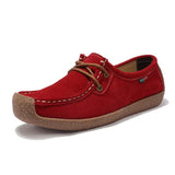 Autumn Women Shoes Comfortable Leather Flats Soft Lace-Up Casual Loafers Flexible Non-Slip Walking Footwear for