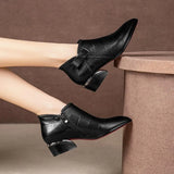 Bow Short Women's Boots 2023 Pointed Thick Heel Side Zipper Chelsea Boots Women Plus Size Fashion Women Shoes High