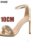Women Cool Black High Quality Summer Open Toe Stiletto Heel Sandal Shoes Lady Summer Rhinestones Shoes Buckle Strap Heel