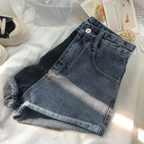 Summer New Women Splicing Denim Shorts Lady Slim Elastic Cuffs Wide Leg Pants Fashion High Waist Comfortable A-line