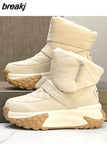 Ankle Boots Women High Quality Quilted Genuine Leather Nylon Down Snow Boots Woman Round Toe Flat Bottom Warm Pillow