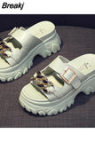 Slippers Heels Slipers Women Slides Fashion Platform High Soft 2023 Luxury Flat Rubber Casual PU Leisure Shoes Women