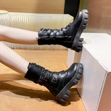 ANKLE BOOTS Goth Boots Woman Winter 2023 Platform Shoes Sneakers Studded Belt Buckle Punk Army Chunky Heels Mid Calf