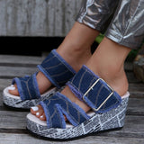 Breakj One-Word With Buckle High-Heeled Slippers Women's Slopes And Thick-Bottomed Cloth Beach Cold