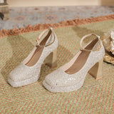Thick With Explosive Flash Show He Wedding Dress Two Wear Not Tired Foot Wedding Shoes Square Head Beautiful Crystal Shoes Waterproof Platform High